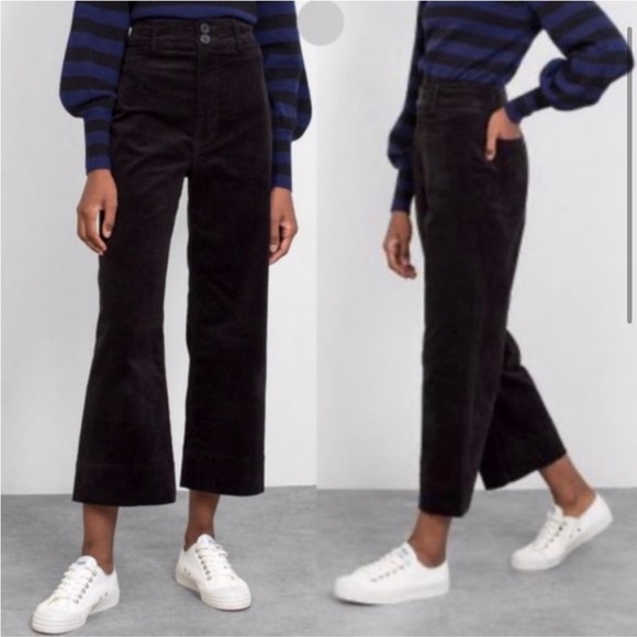 Apiece Apart Wide Leg Cropped Corduroy Merida Pants Black Size 2 - Picture 1 of 11
